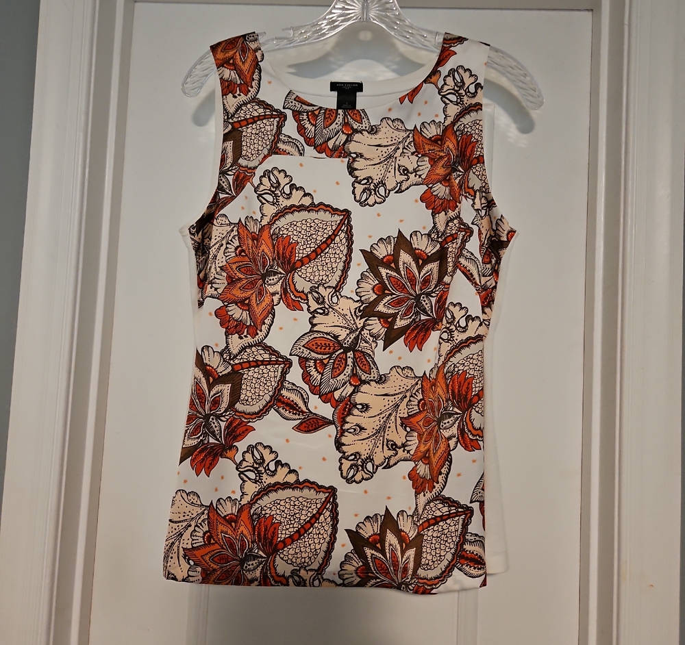Ann Taylor Floral Tank Top - Cream and Brown